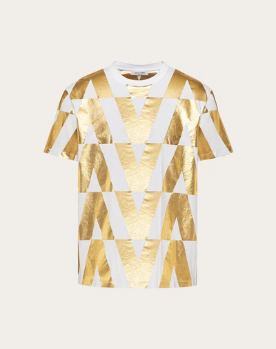 Shop Valentino Uomo Cotton T-shirt With Macro Optical  Print In Ivory/gold