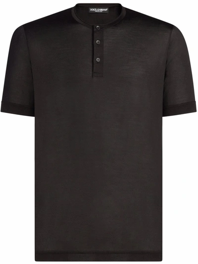 Shop Dolce & Gabbana Silk Henley T-shirt In Black