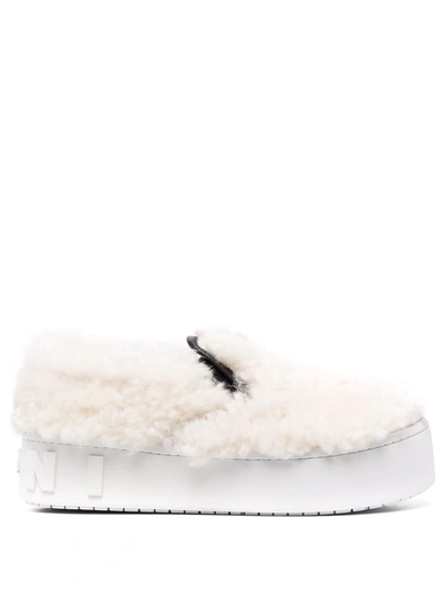Shop Marni Platform Fur Sneakers In White