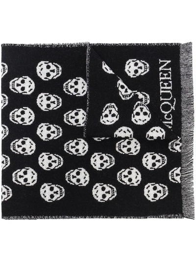 Shop Alexander Mcqueen Skull Reversible Fringed Scarf In Black