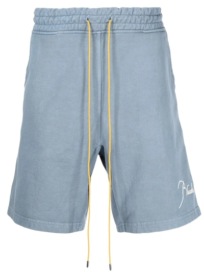Shop Rhude Terry Drawstring Shorts In Blue