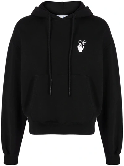 Shop Off-white Logo-print Drawstring Hoodie In Black