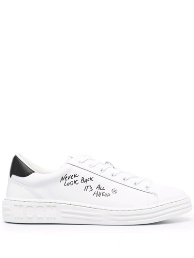 Shop Msgm Slogan-print Low-top Sneakers In White