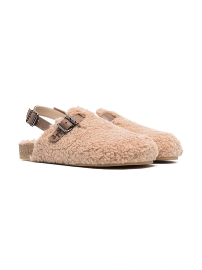 Shop Il Gufo Shearling-detail Buckle-fastening Sandals In Brown