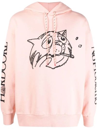 Shop Aries Worried Cat Graphic-print Hoodie In Pink