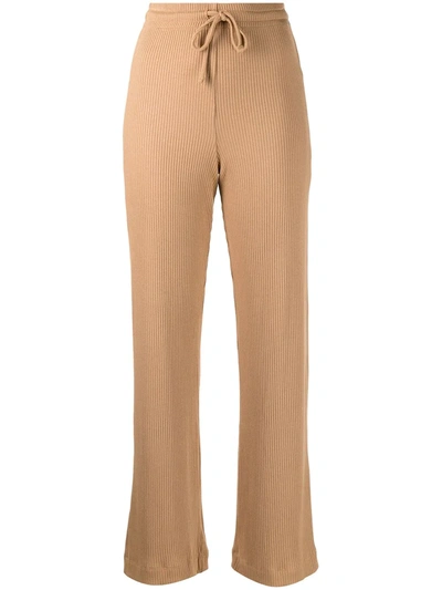 Shop Leset Ali Ribbed Wide-leg Trousers In Brown