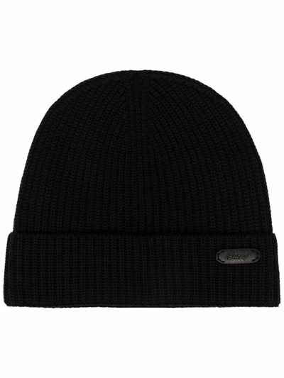 Shop Brioni Purl-knit Logo-tag Beanie In Black