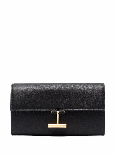 Shop Tom Ford Logo-plaque Leather Wallet In Black