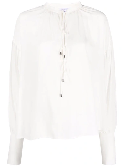 Shop Patrizia Pepe Lace-up Long-sleeve Blouse In White