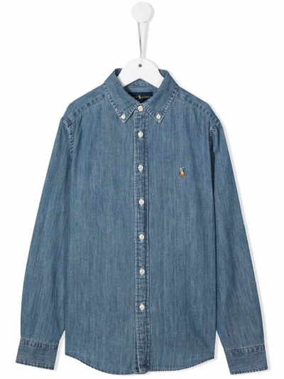 Shop Ralph Lauren Embroidered-logo Denim Shirt In Brown