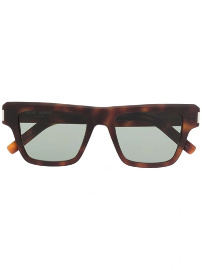 Shop Saint Laurent Tortoiseshell-effect Square-frame Sunglasses In Brown