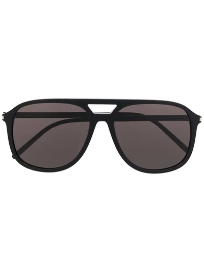 Shop Saint Laurent Tinted Pilot-frame Sunglasses In Black