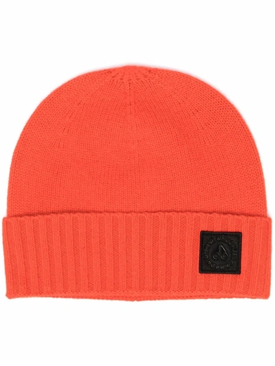 Shop Moose Knuckles Nisutlin Logo Patch Merino Beanie In Orange