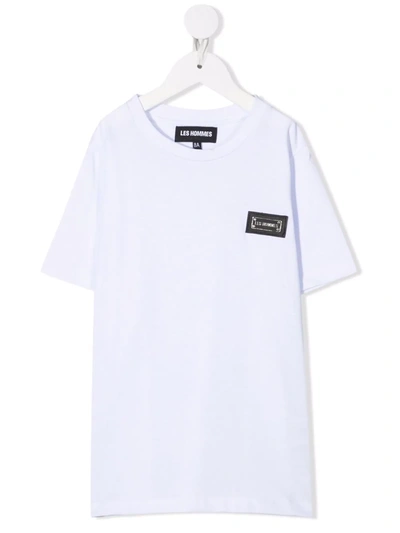 Shop Les Hommes Logo-plaque Cotton T-shirt In White