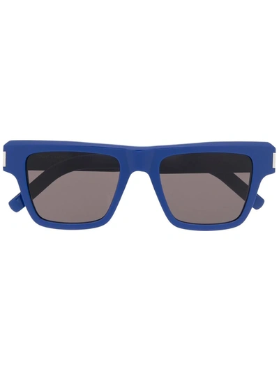 Shop Saint Laurent Tinted Oversize Sunglasses In Blue