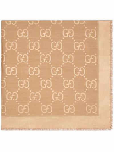 Shop Gucci Gg Jacquard Frayed Scarf In Nude