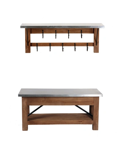 Shop Alaterre Furniture Millwork Wood And Zinc Metal Bench With Open Coat Hook Shelf