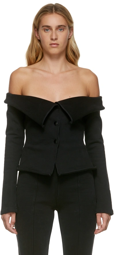 Shop Alexander Wang Stretch Terry Off-the-shoulder Cardigan In 001 Black