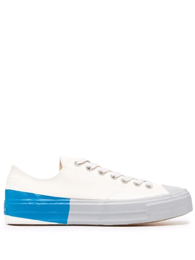 Shop Msgm Tape Detail Coated Canvas Sneakers In White