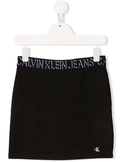 Shop Calvin Klein Logo-waistband Straight Skirt In Black