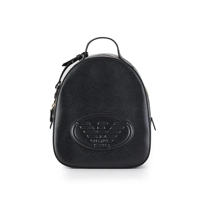 Shop Emporio Armani Black Backpack With Maxi Logo In Nero