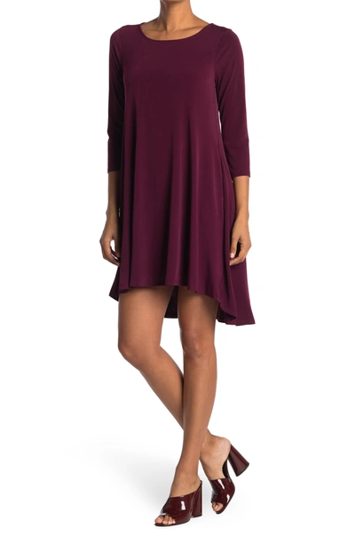 Nina Leonard Three-quarter Sleeve Stretch Knit Trapeze Dress In Deepwine