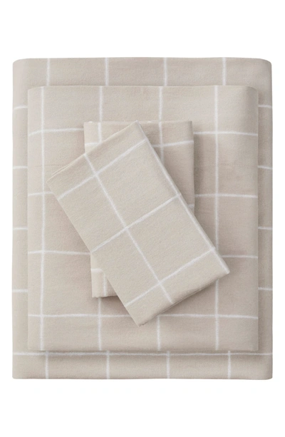 Shop Beautyrest Oversized Flannel 4-piece Cotton Sheet Set In Beige Windowpane