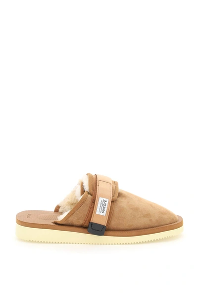 Shop Suicoke Zavo Suede Sabot With Shearling In Brown (brown)