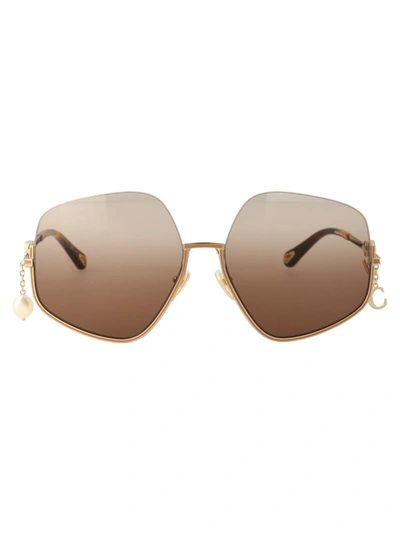 Shop Chloé Ch0068s Sunglasses In 003 Gold Gold Brown