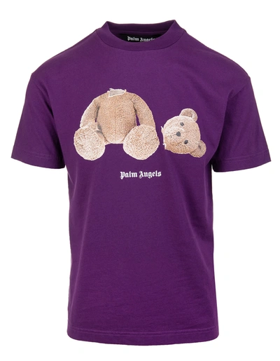 Shop Palm Angels Man Purple Regular Fit Bear T-shirt