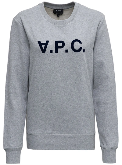 Shop Apc Grey Cotton Sweatshirt With Logo Print