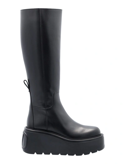 Shop Valentino Uniqueform Calfskin Flatform Boot In Black