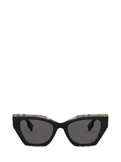 Shop Burberry Be4299 Top Black On Vintage Check Sunglasses