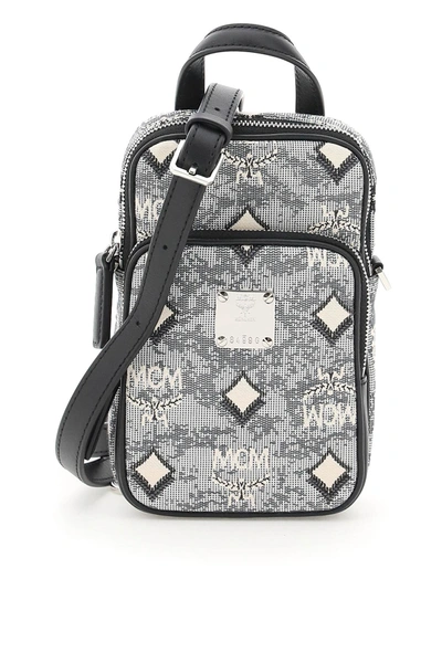 Shop Mcm N/s Shoulder Bag In Vintage Monogram Jacquard In Grey (grey)