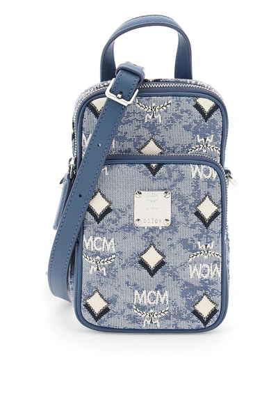Shop Mcm N/s Crossbody Bag In Vintage Monogram Jacquard In Blue (blue)