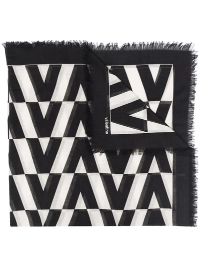 Shop Valentino Frayed Scarf In Black