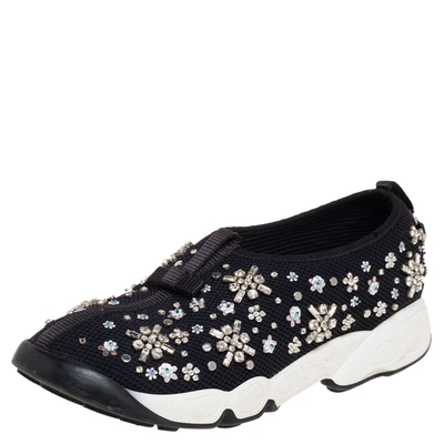 Pre-owned Dior Black Mesh Fusion Embellished Slip On Sneakers Size 37.5