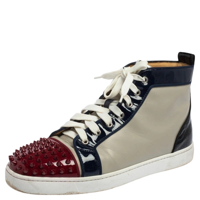 Pre-owned Christian Louboutin Multicolor Patent Leather And Leather Louis Spikes Toe High Top Sneakers Size 44 In Black