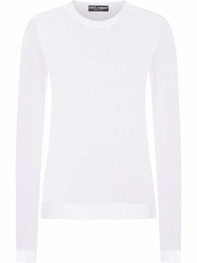 Shop Dolce & Gabbana Semi-sheer Lace-detail Knitted Top In White