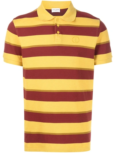 Shop Saint Laurent Logo-embroidered Striped Short-sleeve Polo Shirt In Yellow