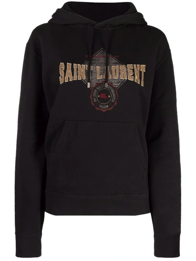 Shop Saint Laurent Empiecement Logo Hoodie In Black