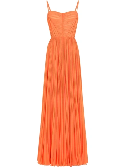 Shop Dolce & Gabbana Pleated Chiffon Maxi Dress In Orange