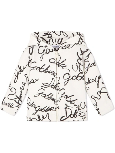 Dolce & Gabbana All-over Logo Print Hoodie In White