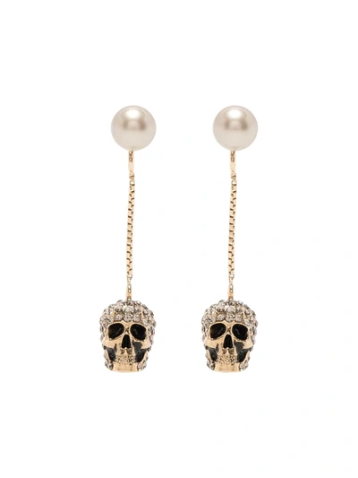 Shop Alexander Mcqueen Pave Skull Earrings In Gold