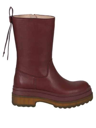Shop Red Valentino Leather Ankle Boots In Burgundy