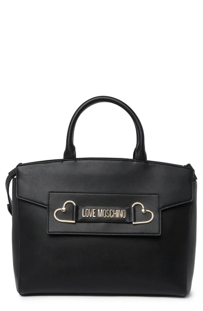 Shop Love Moschino Logo Bit Top Handle Tote Bag In Nero
