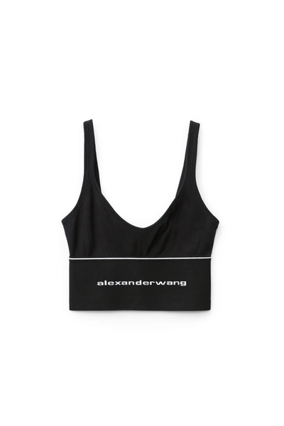 Alexander Wang Logo Elastic Bra In Ribbed Jersey In Black