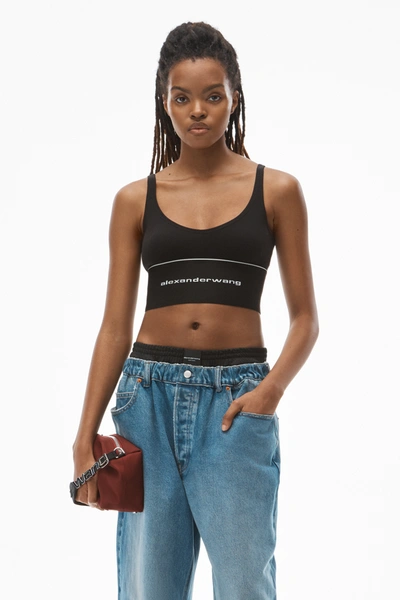 Shop Alexander Wang Logo Elastic Bra In Ribbed Jersey In Black