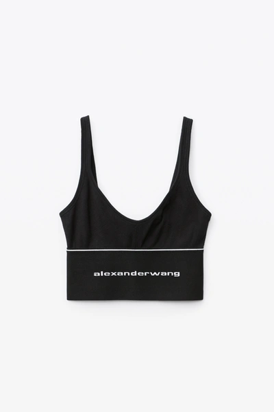 Shop Alexander Wang Logo Elastic Bra In Ribbed Jersey In Black