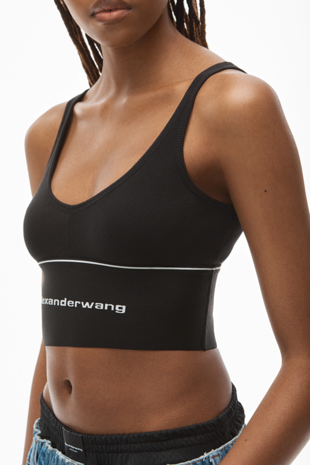 Alexander Wang Logo Elastic Bra In Ribbed Jersey In Black | ModeSens